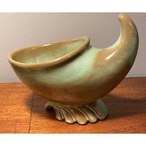Beautiful Prairie Green and Brown Cornucopia Frankoma 575 -  6.25" x 4" x 4"